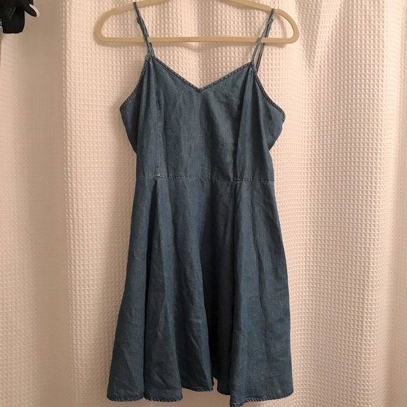 Red Camel denim spaghetti strap smocked back dress - Picture 2 of 8